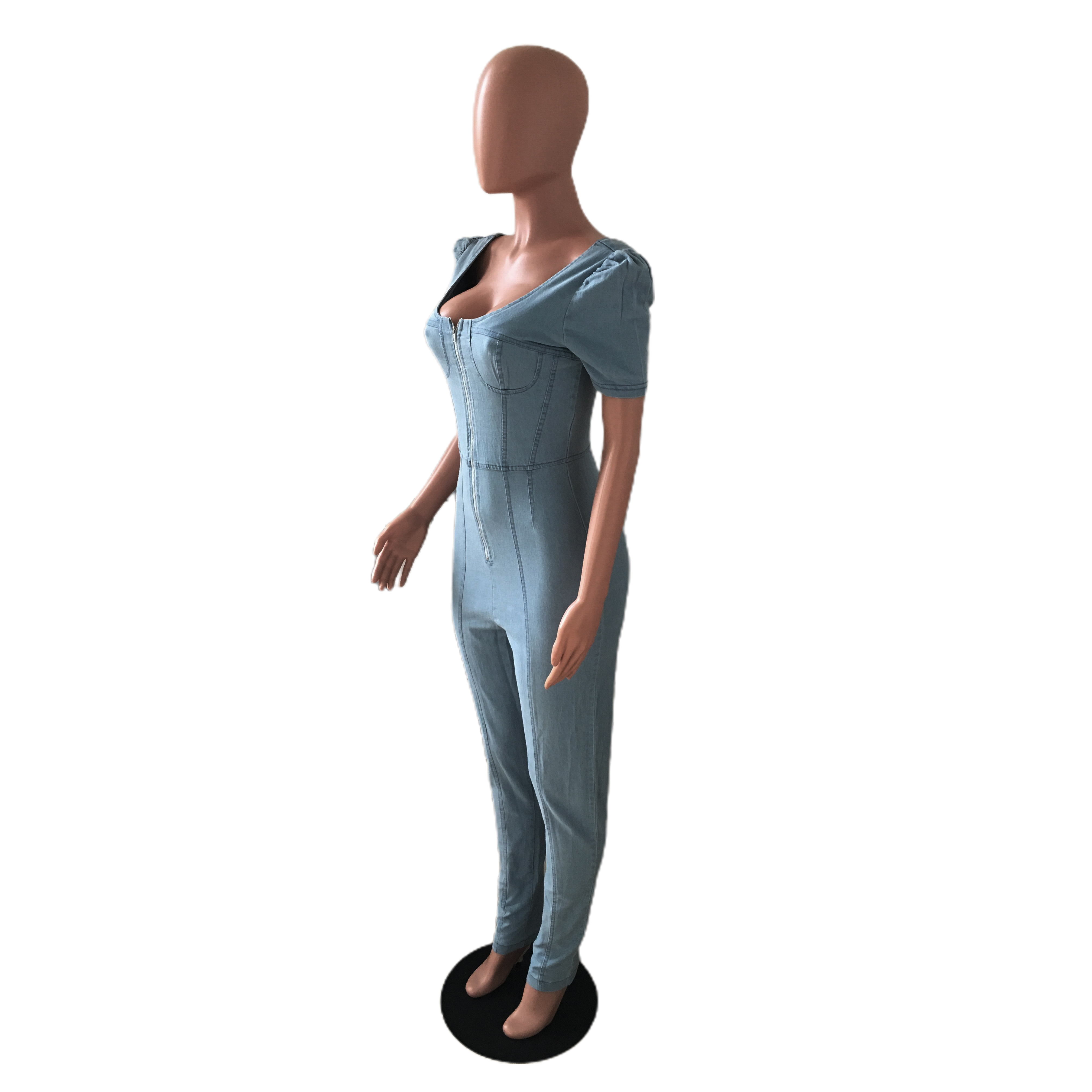 Fashion slim bubble sleeve Jumpsuit jeans