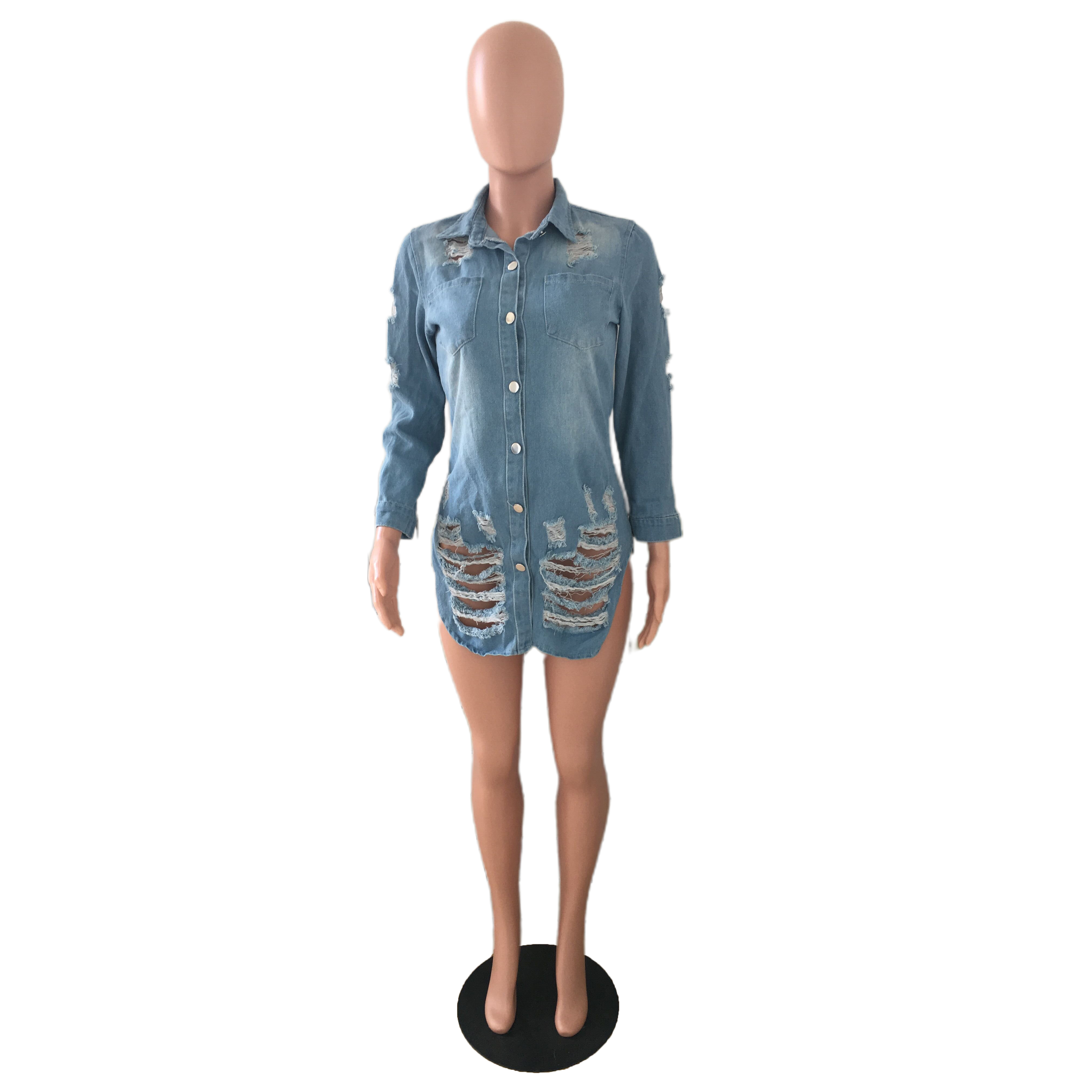 Sexy thin denim coat Long Sleeve Dress