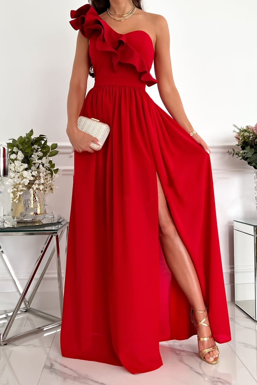 Sleeveless Ruffled Hem Split Women'S Dress