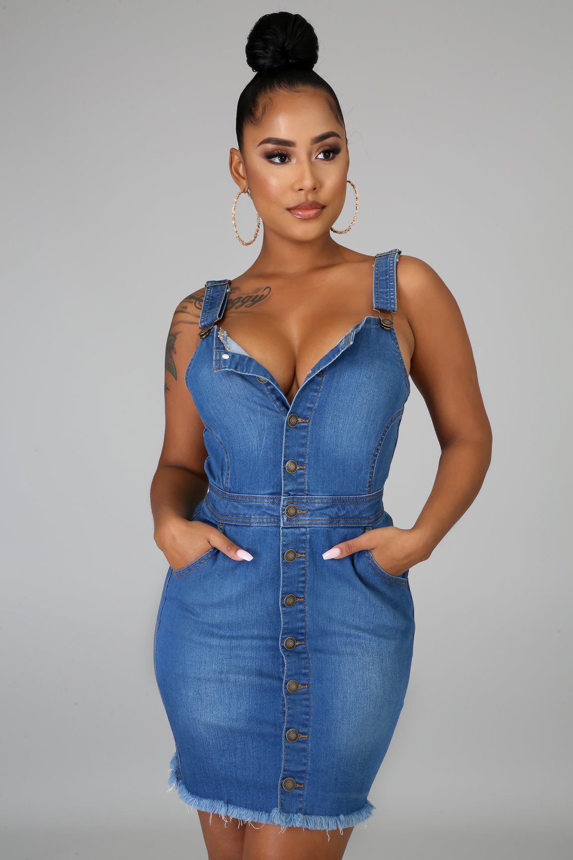 Sexy denim dress with halter