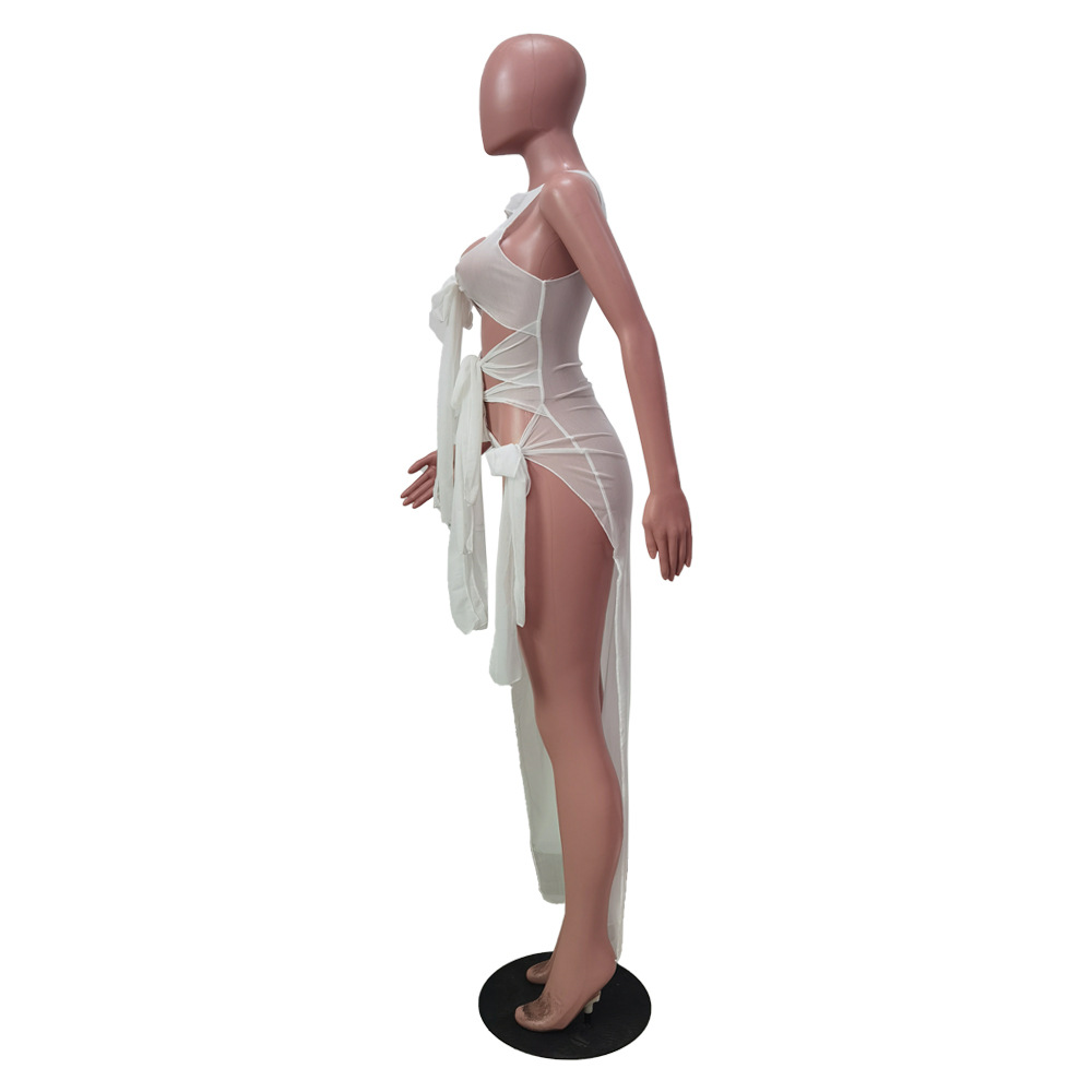 Sexy Hollow Out Perspective Lace Mesh Sleeveless Dress