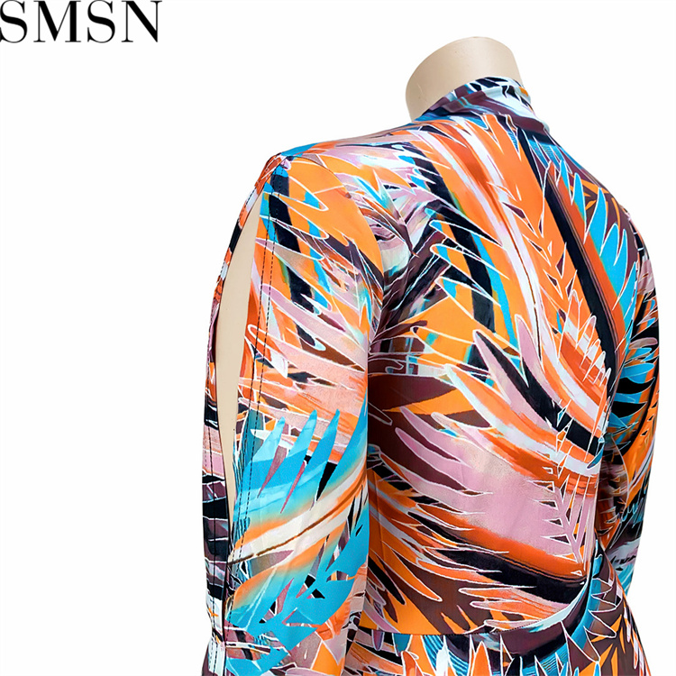 Plus Size Dress Amazon fashion v neck floral print slit pleated hollow sleeve dress