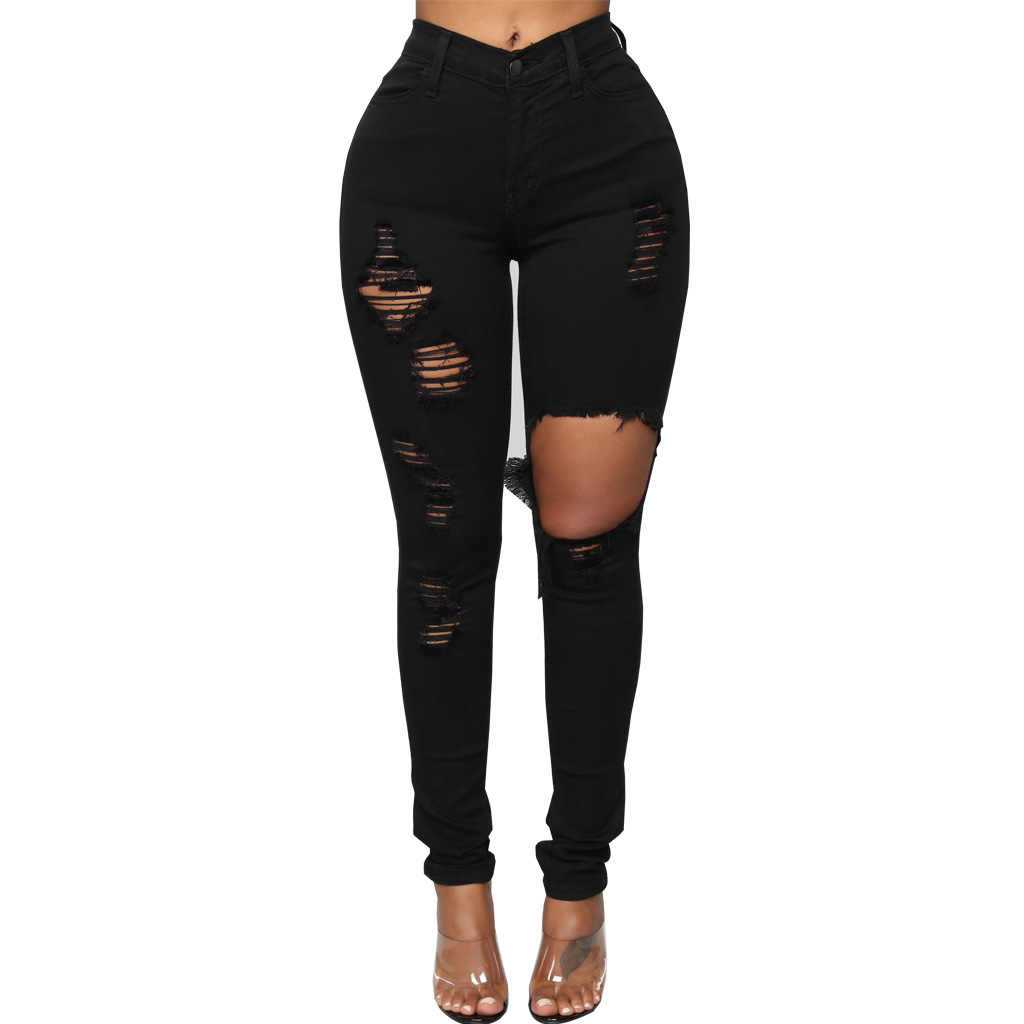 Fashion high waist denim hole tights