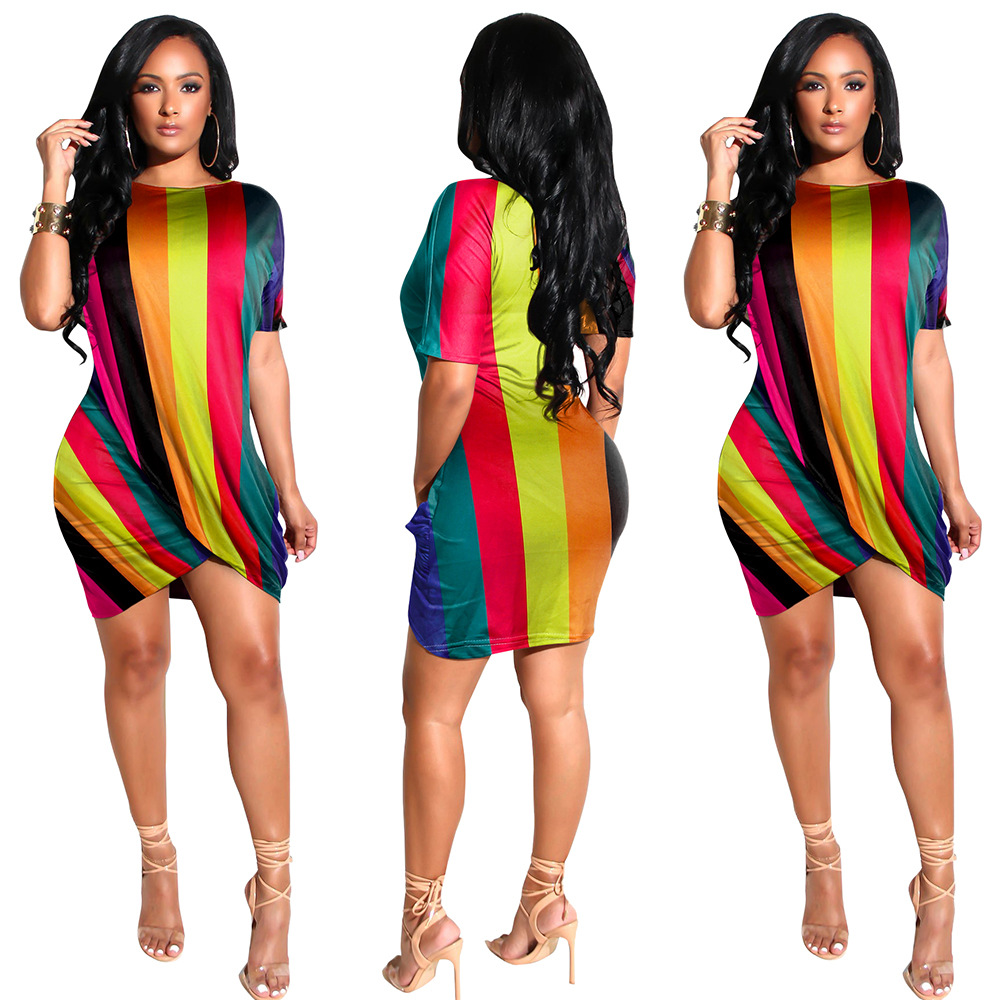 Round Neck Short Sleeved Irregular Club Dress