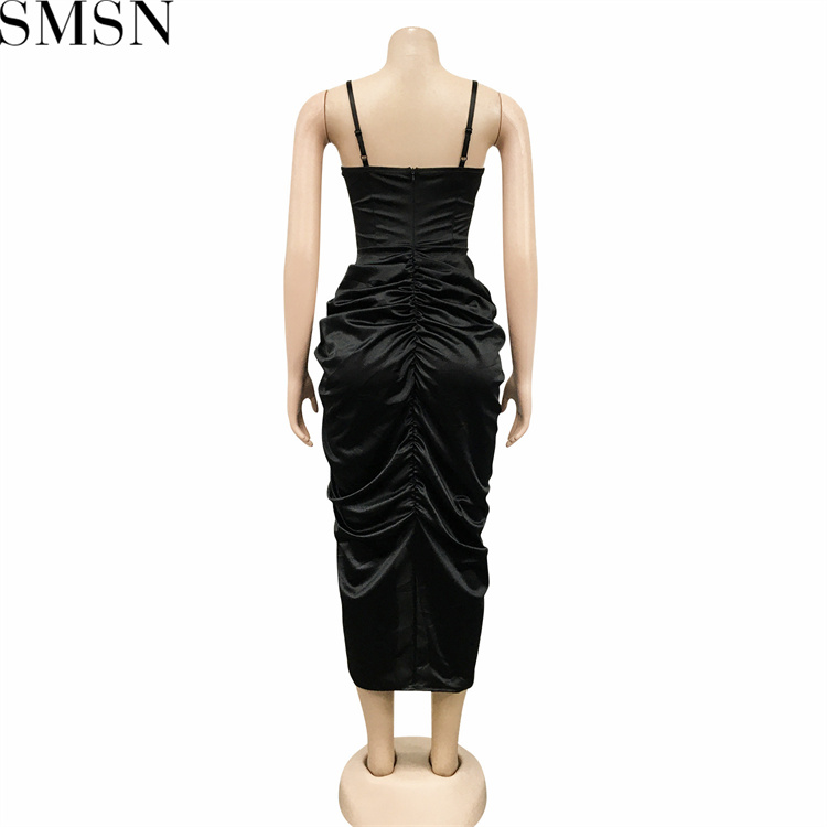 Evening Dresses 2022 Fashion solid color women sexy spaghetti straps chest wrap crimp split dress