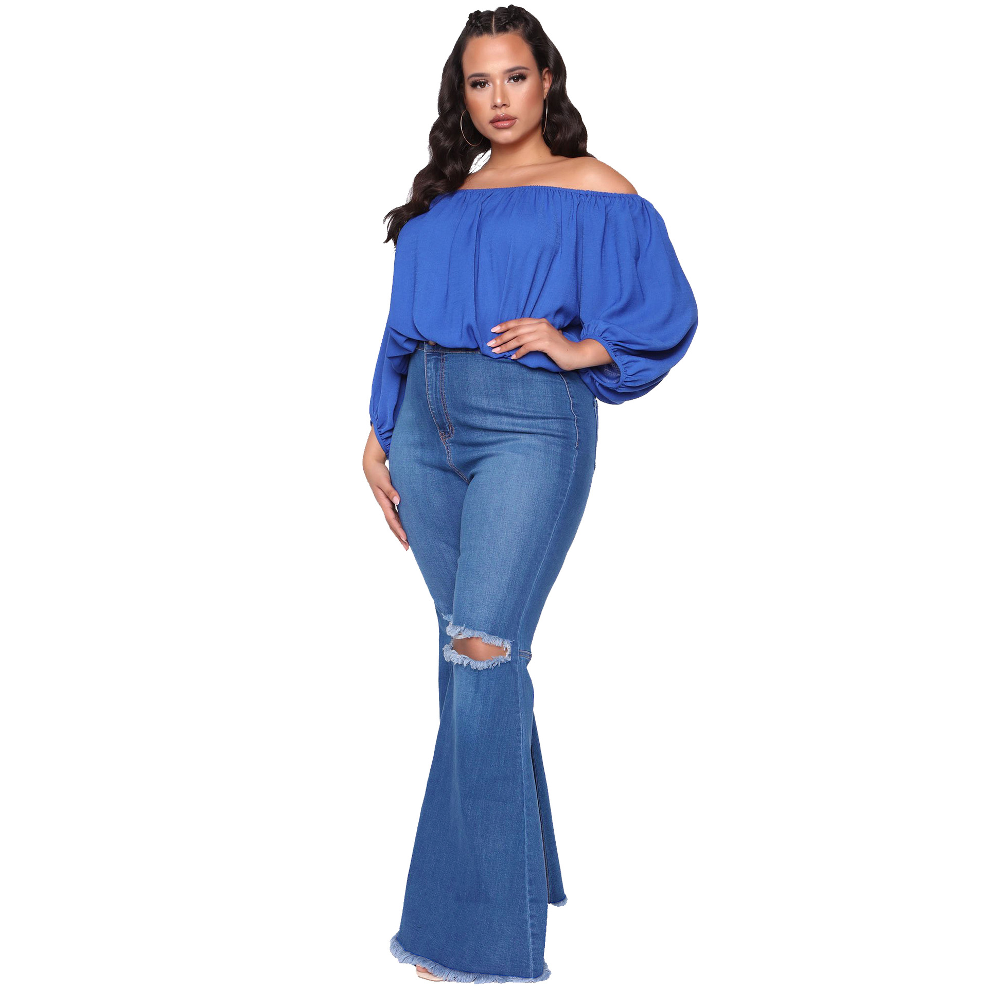 Fashion flared pants with knee holes