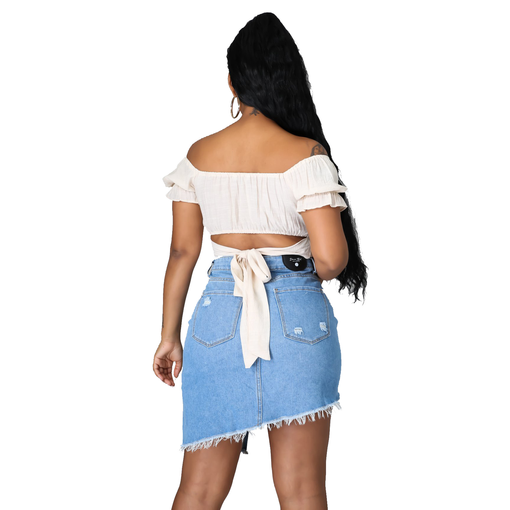 Sexy hole irregular straight denim skirt