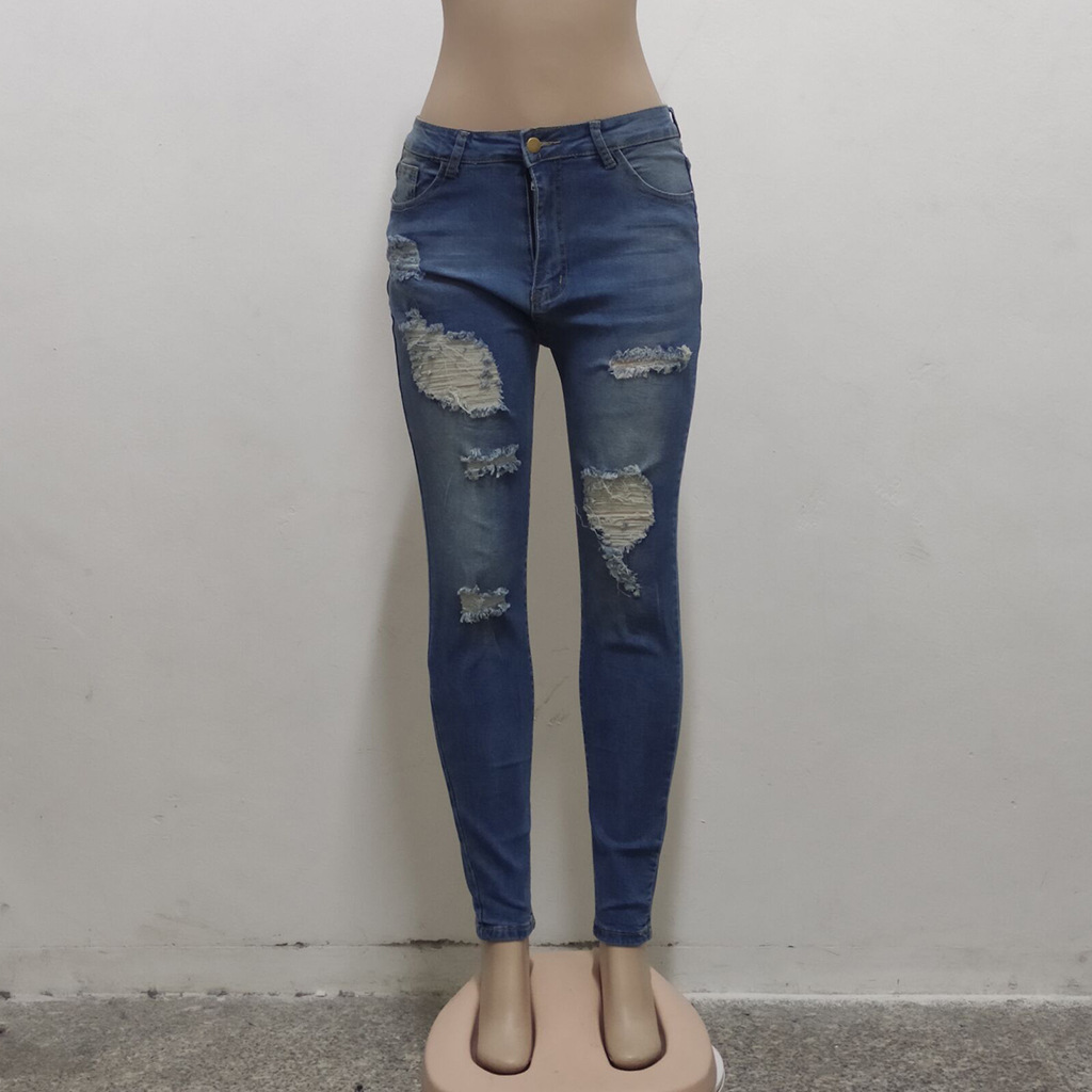 Fashion high waist jeans with holes