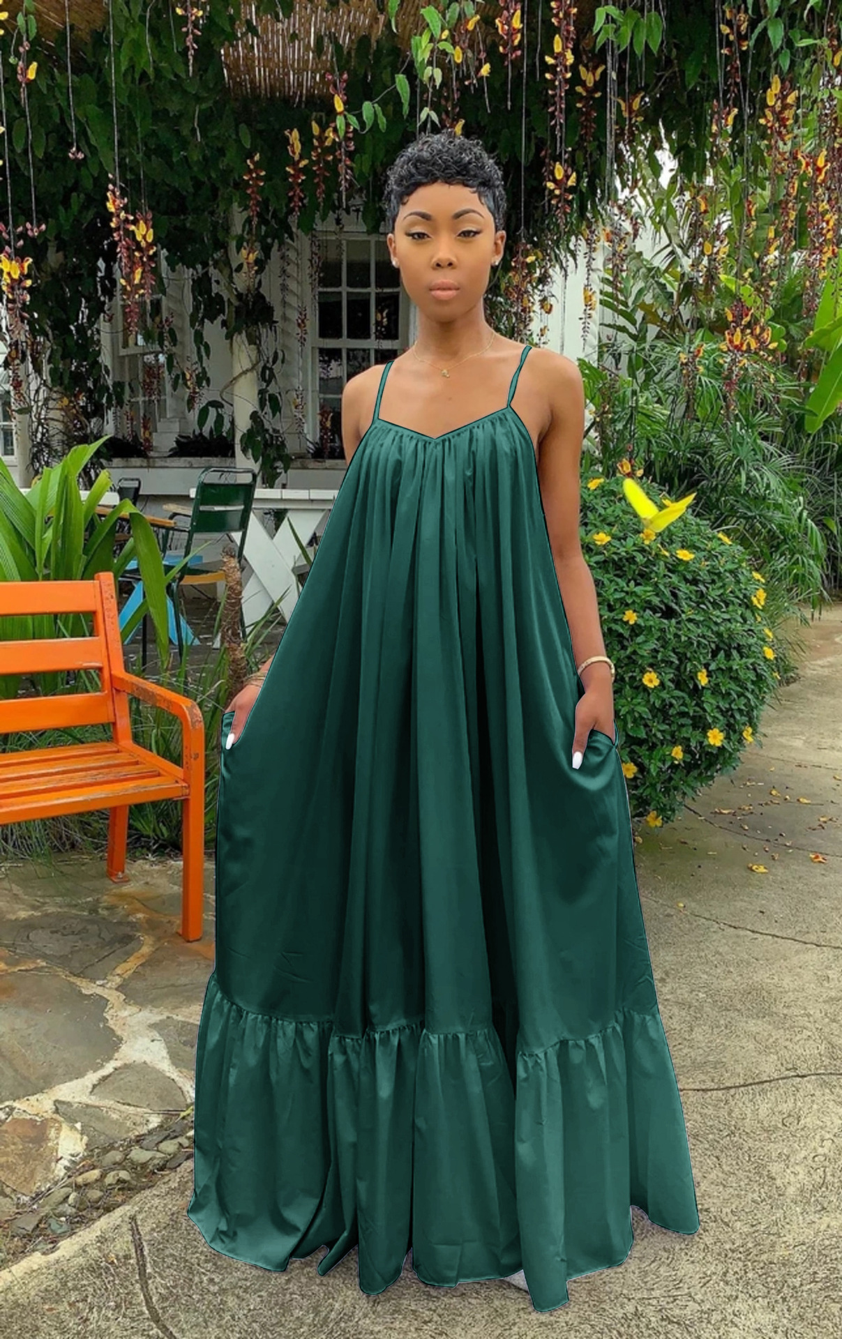 Sexy Slingless Sleeveless Solid Color Long Swing Dress