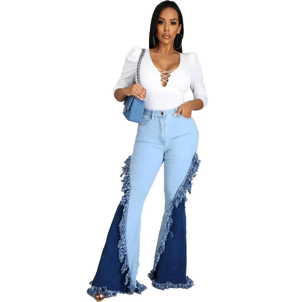 Fashion splicing jeans flared pants
