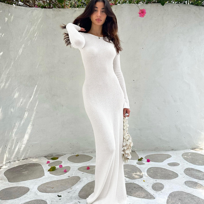 Lace Up Sexy Open Back Long Sleeve Slim Fit Dress