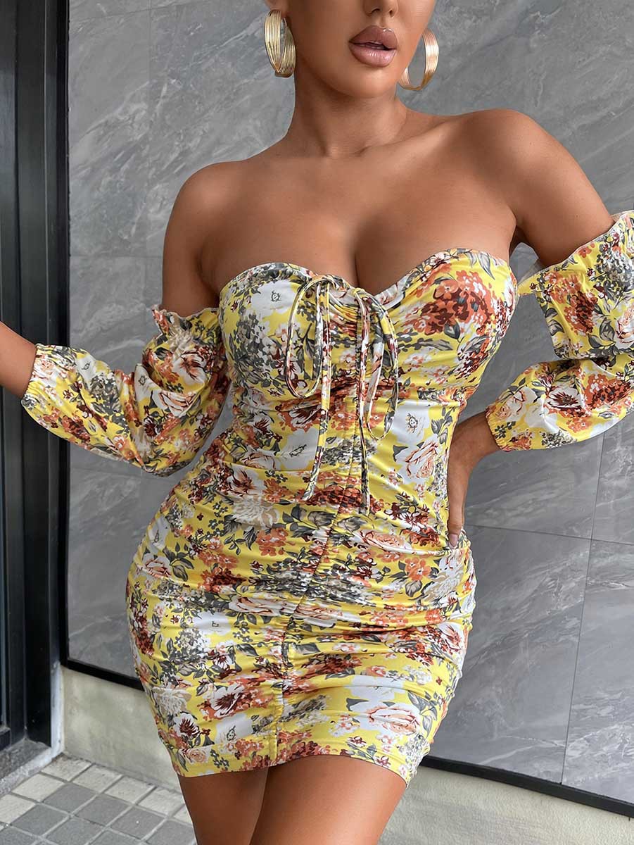 Plus Size Dress Amazon women new tube top printed sheath slim dress