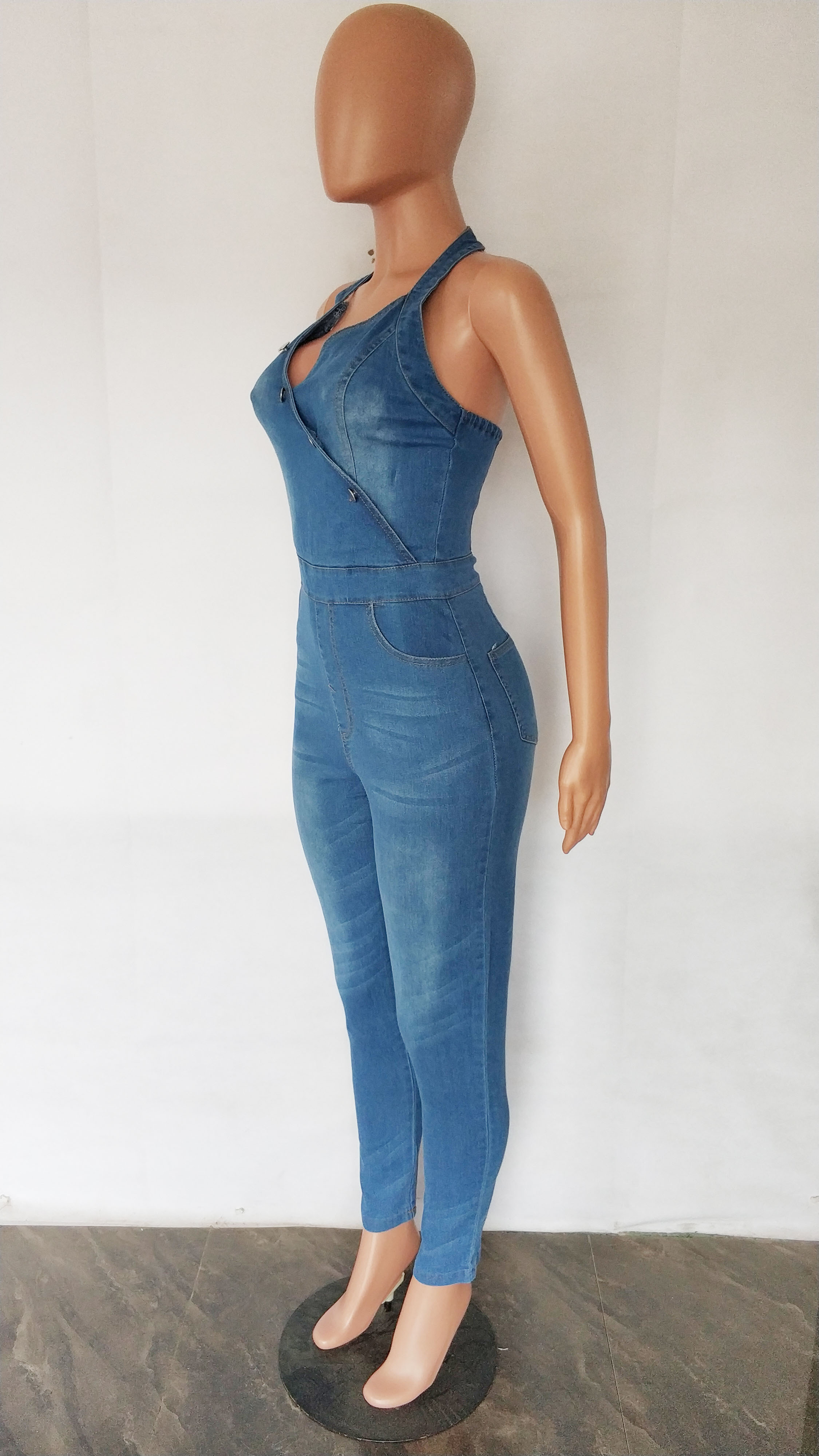 Denim slim neck Jumpsuit