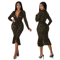 Trendy Ladies Formal Dress V Neck Sexy Cocktail Evening Fall Plus Size Womens Dresses