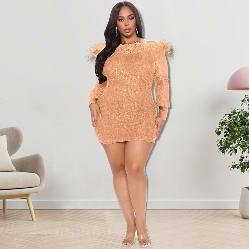 Plus Size Dress European and American plus size women clothes autumn new long sleeve special piece dress