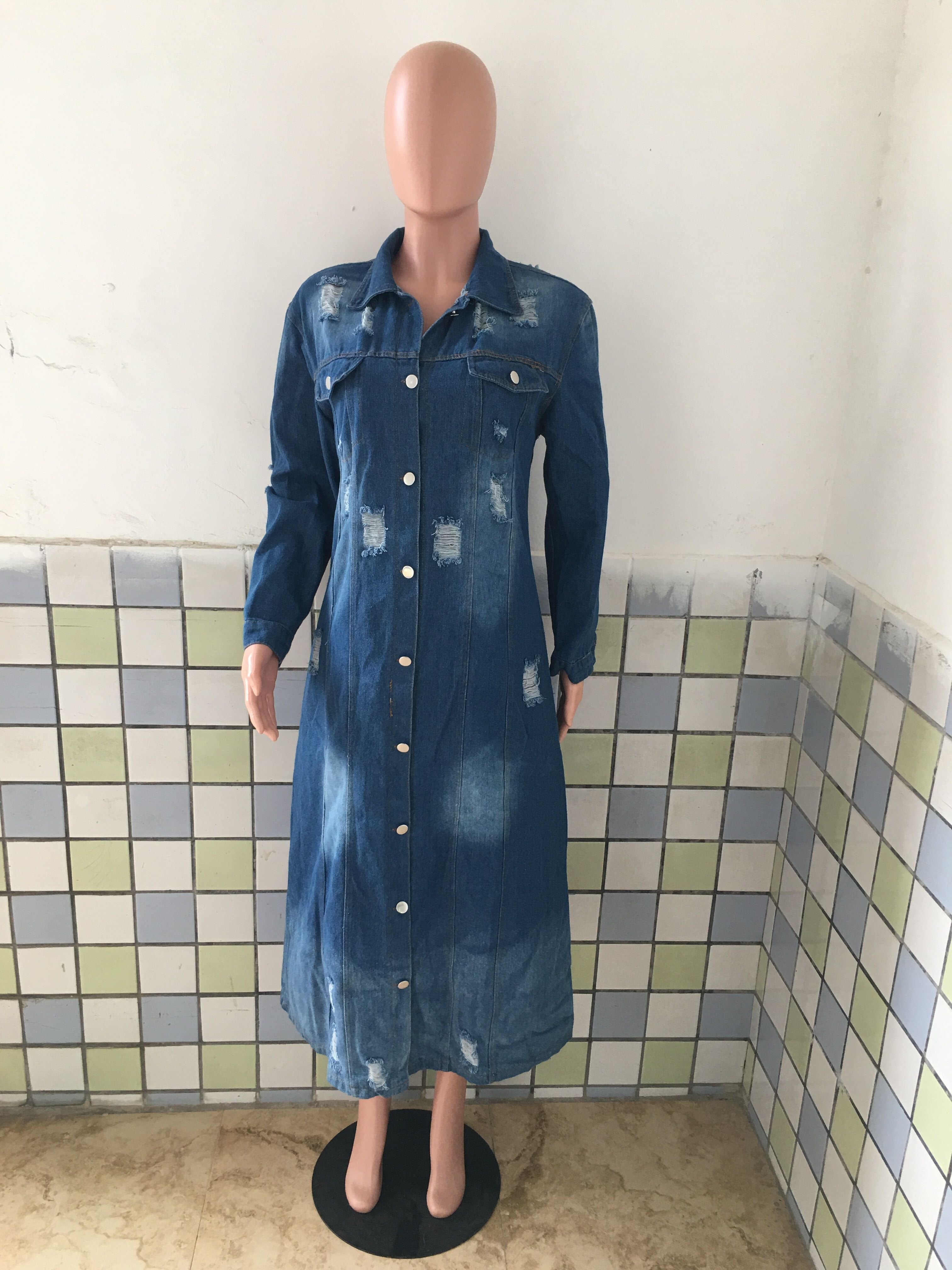 New denim long Cape hole dress