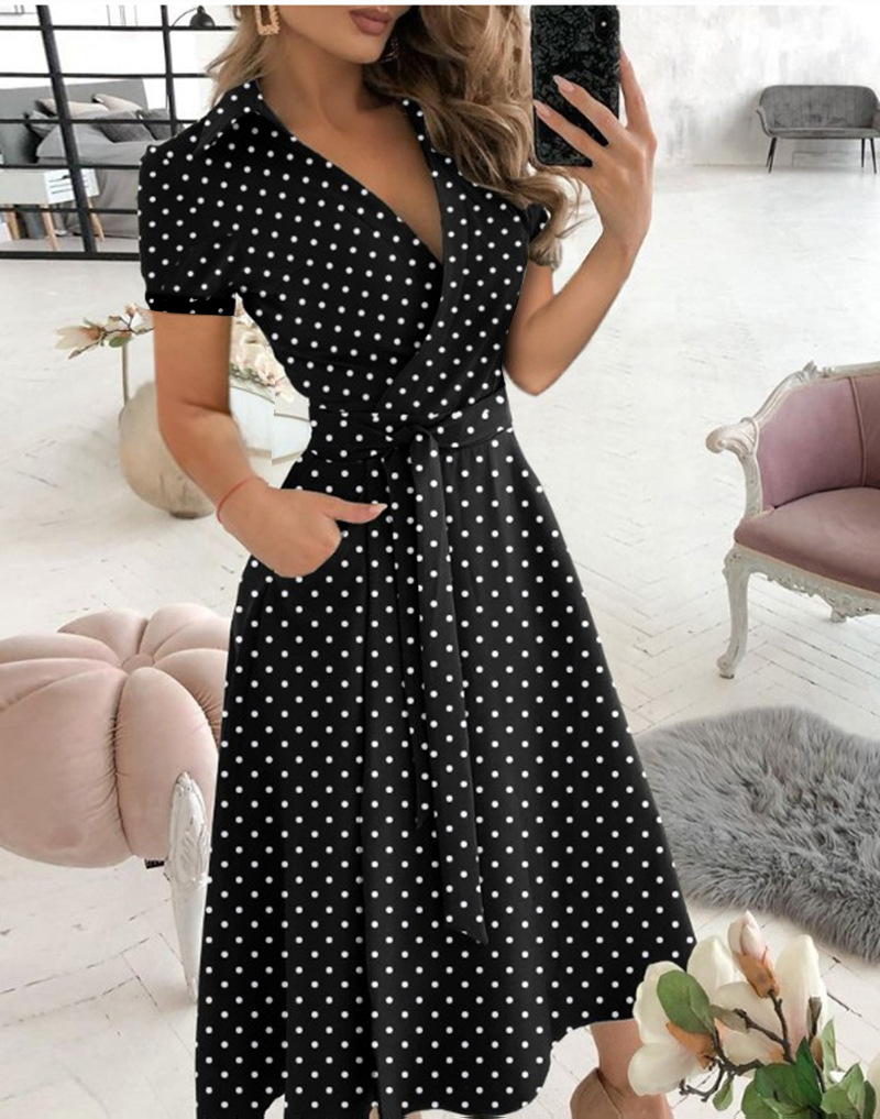 Fashionable Long Sleeved V-Neck Printed Dress
