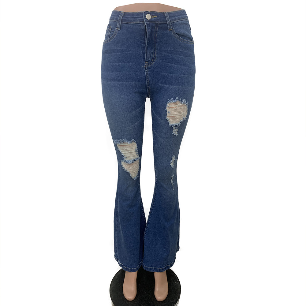 Perforated denim flared pants