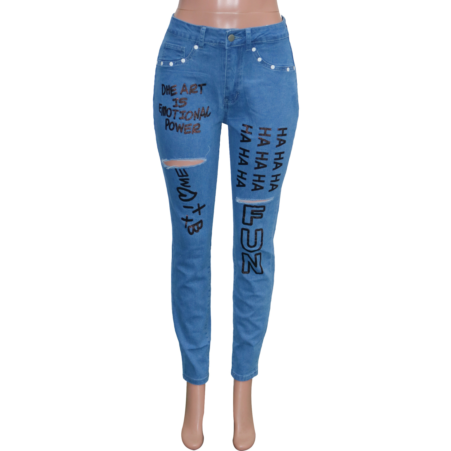 Fashion casual pierced solid jeans