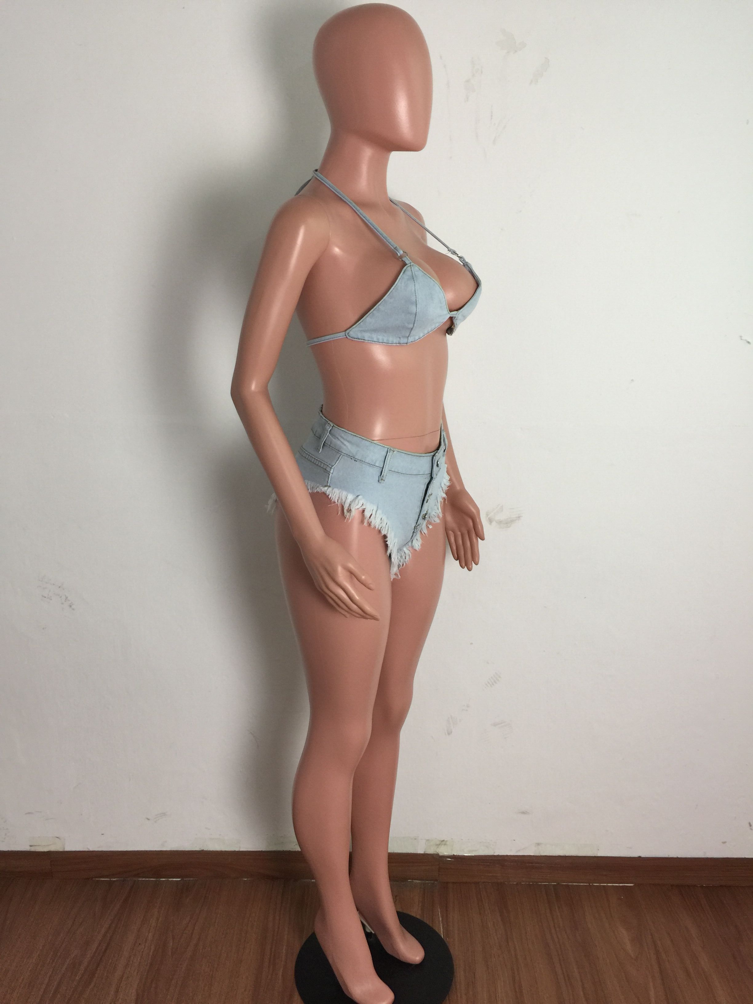 Bandage tassel sexy bikini denim suit