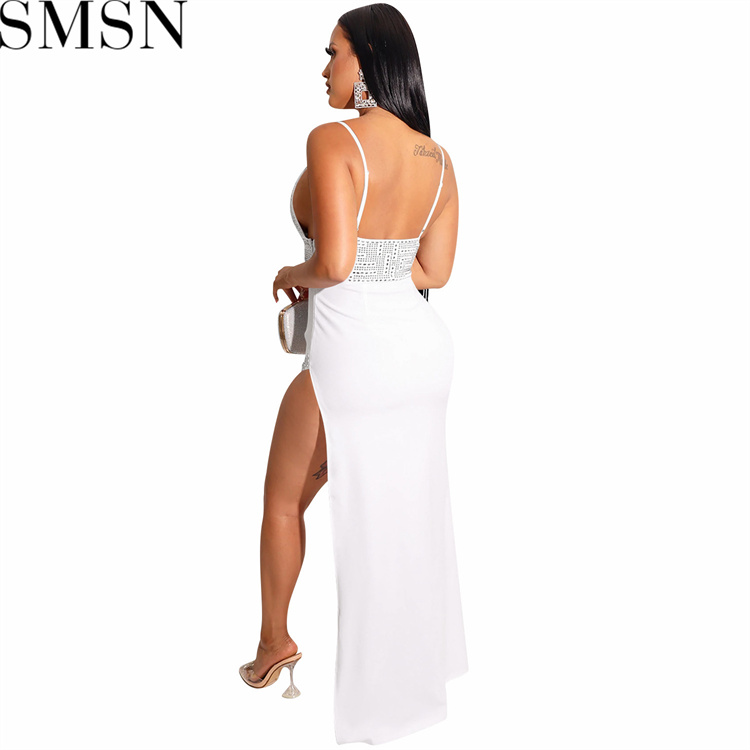 Fashion women dress Amazon new night club style rhinestone sexy strap irregular long dress