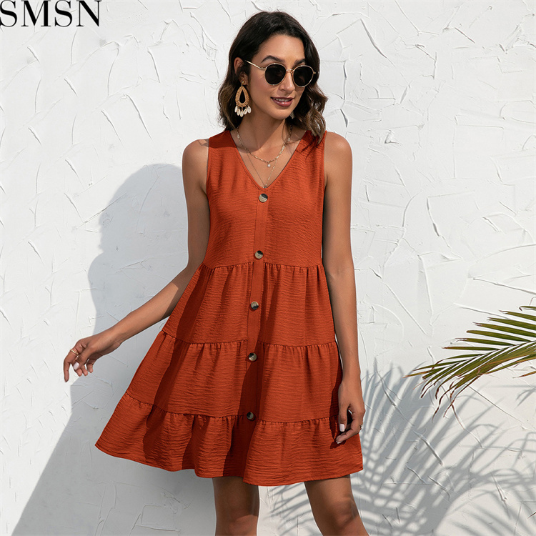 Casual Dress 2022 New Amazon ebay Fashion casual V neck solid color dress