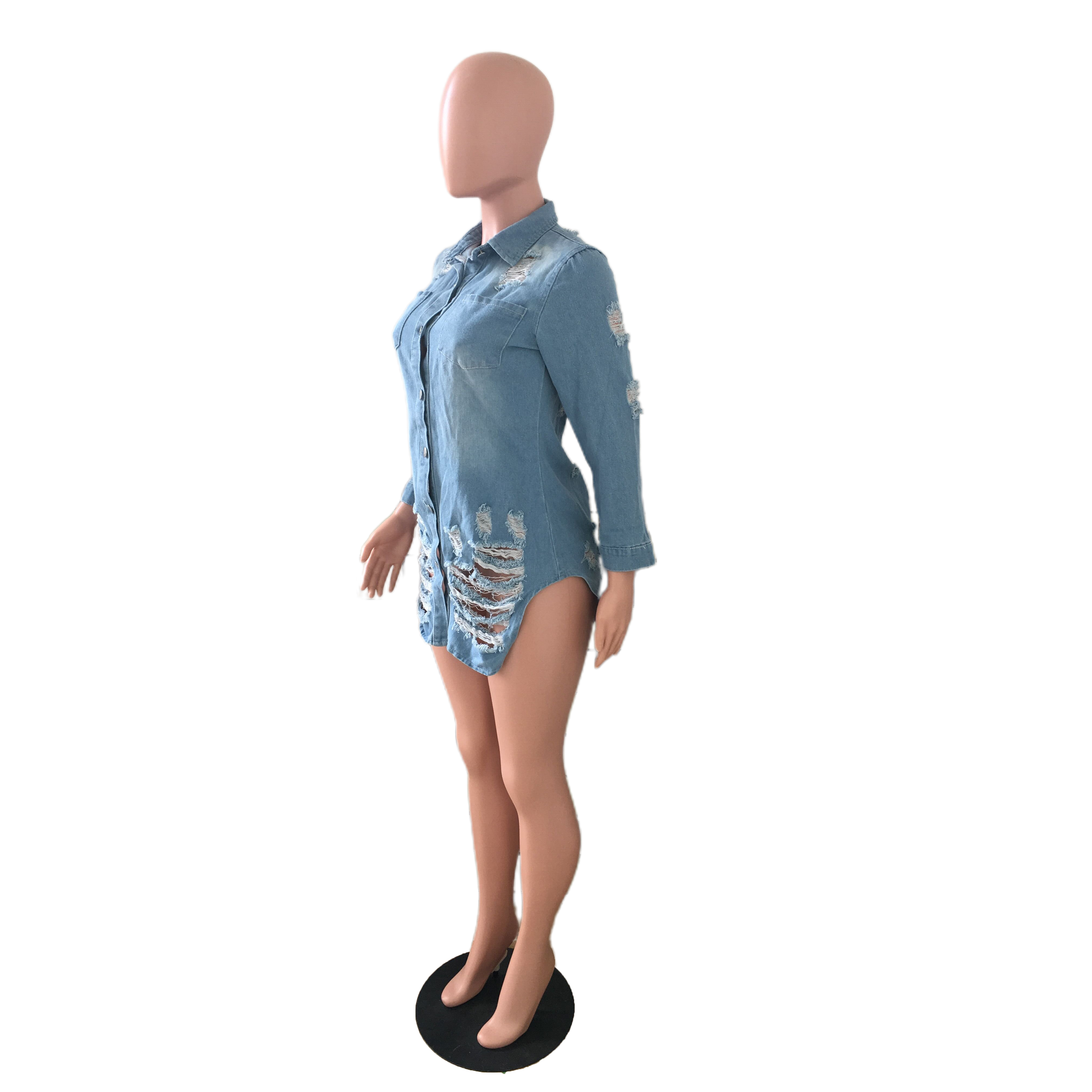 Sexy thin denim coat Long Sleeve Dress