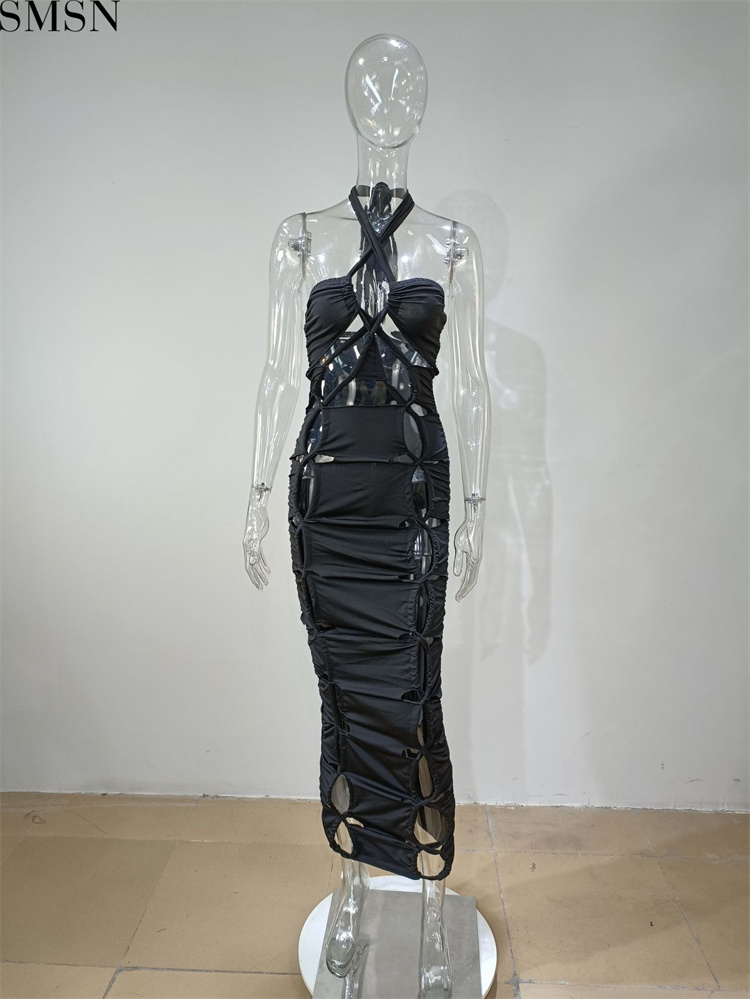 Fashion dress for women 2022 European and American neck hanging hollow tight suspender sexy nightclub dress