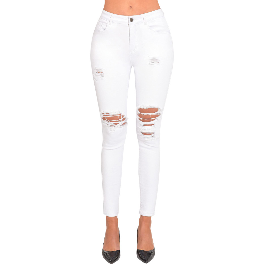 Hole washing slim elastic denim Leggings
