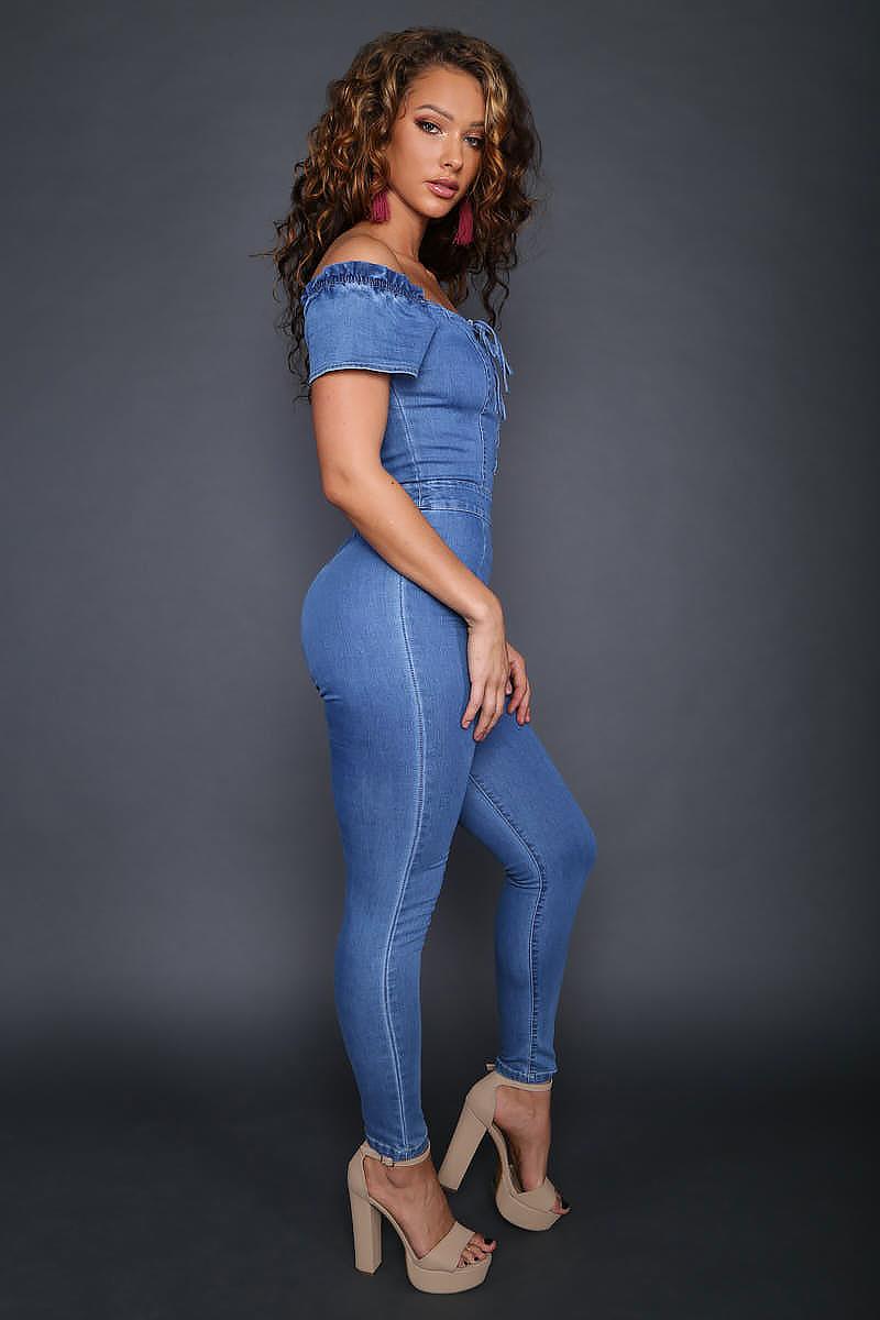 Fashion corns strap sexy denim Jumpsuit