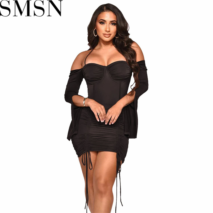 Plus Size Dress Amazon European and American fashion women lace up long sleeve skirt dress