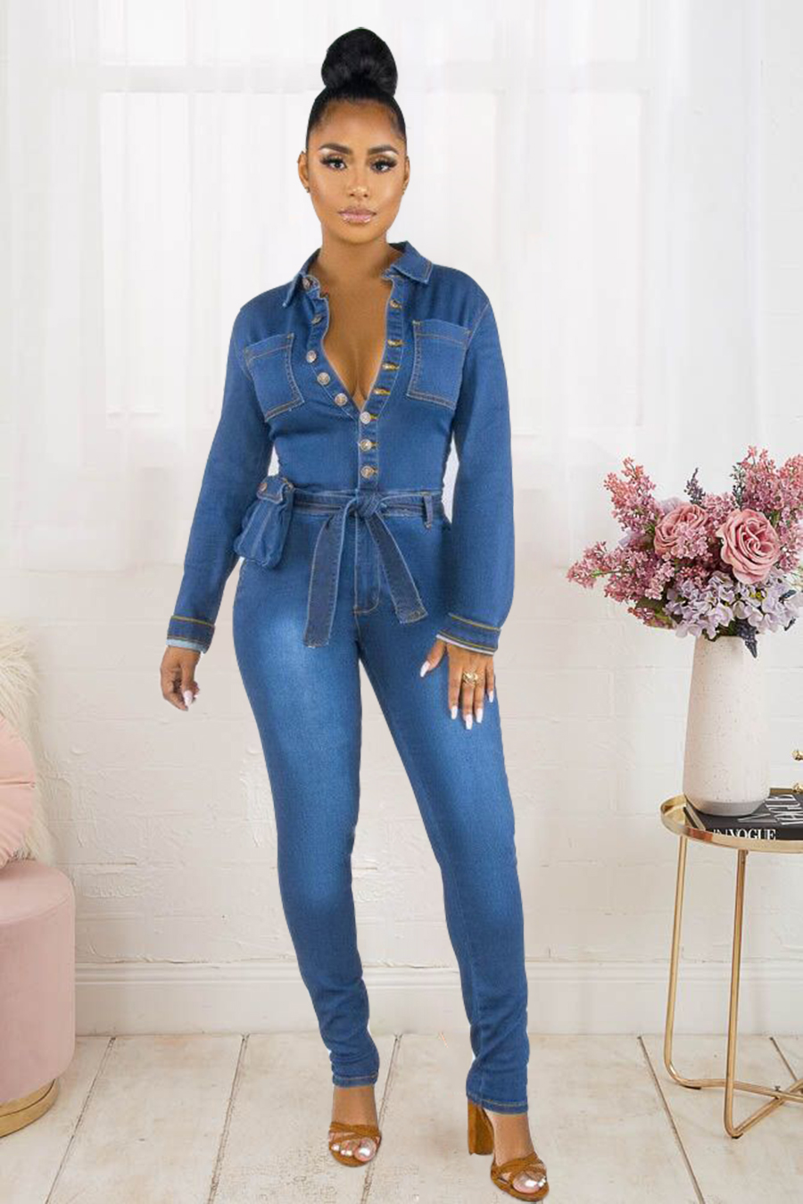 Fashion casual sexy denim Jumpsuit