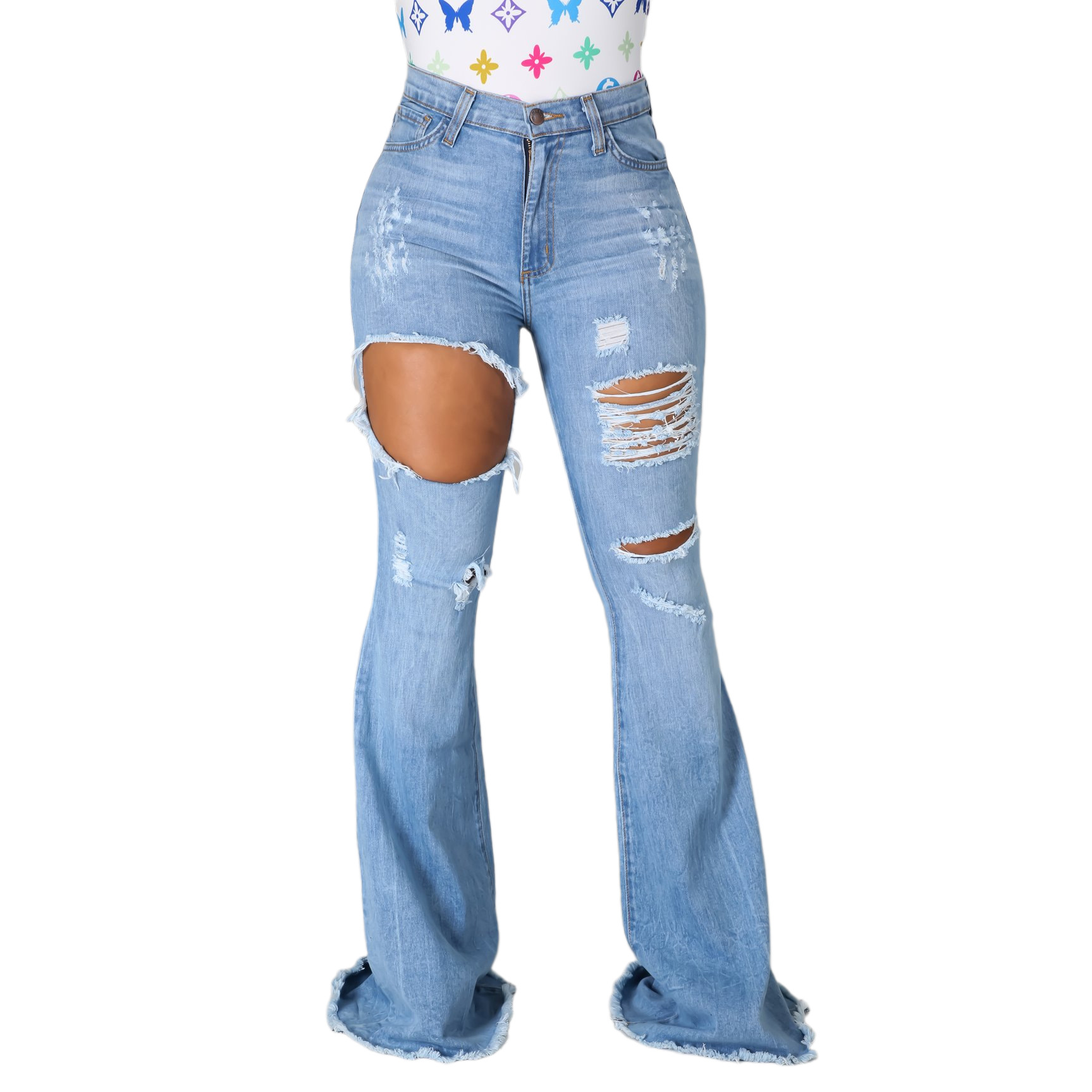 Sexy fashion trend hole elastic flared pants