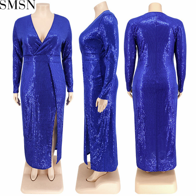 Plus Size Dress fall women clothing wholesale Velvet Bottom embroidered sequined dress