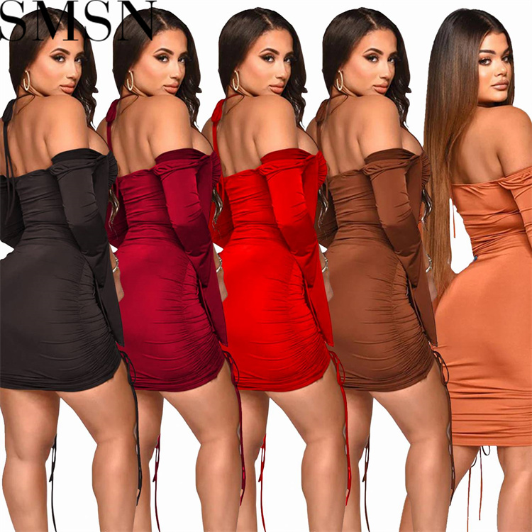 Plus Size Dress Amazon European and American fashion women lace up long sleeve skirt dress