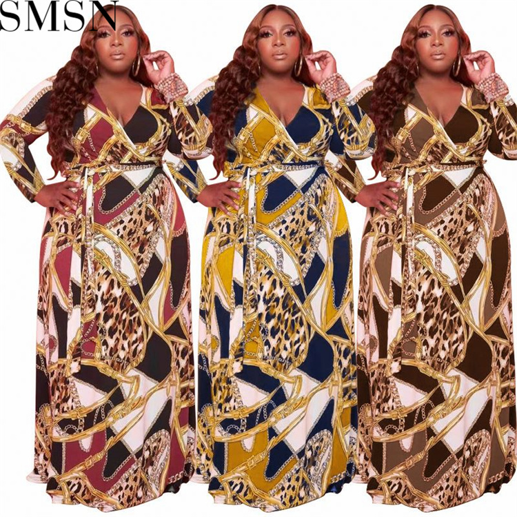 Plus Size Dress Amazon autumn and winter New V neck stretch knitted large size women dress with belt