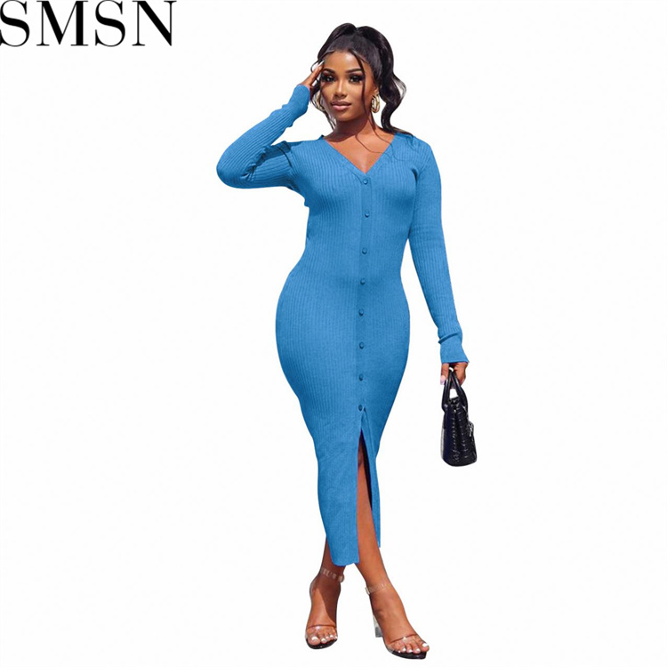 Plus Size Dress Amazon new autumn and winter thread slit slim fit sexy dress