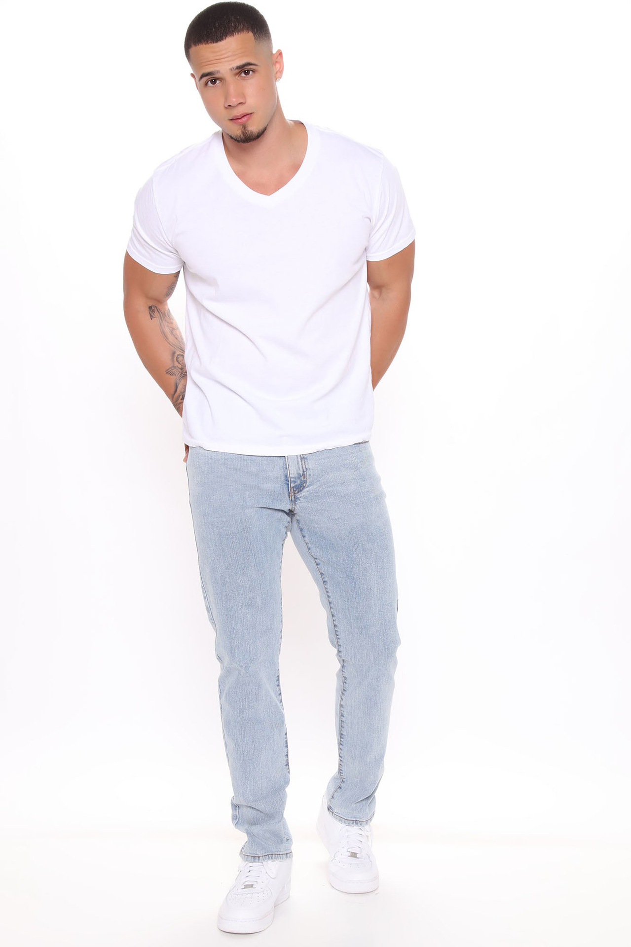 Fashionable elastic men's small leg jeans