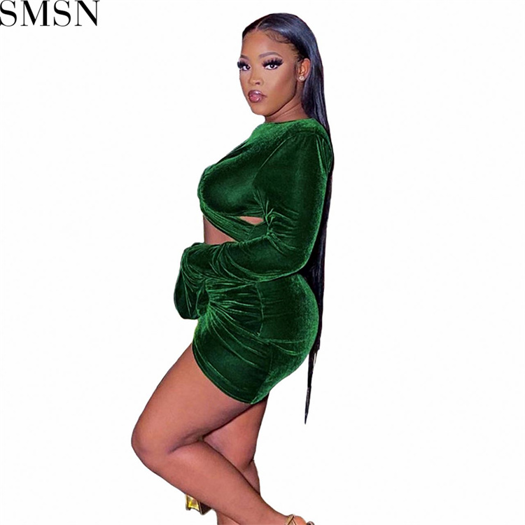 Plus Size Dress Amazon new product autumn and winter round neck hollow bell sleeve sexy irregular dress