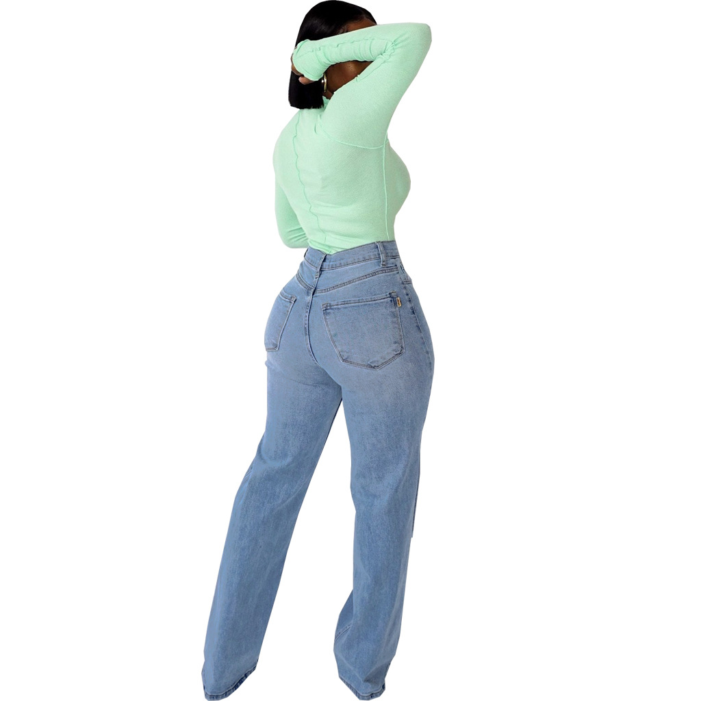 Elastic perforated straight pants