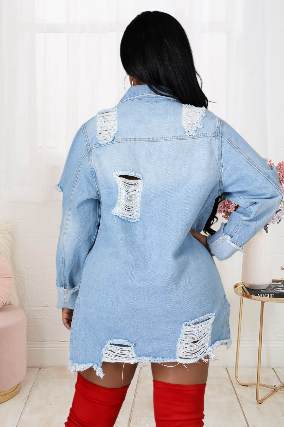 Long denim windbreaker coat