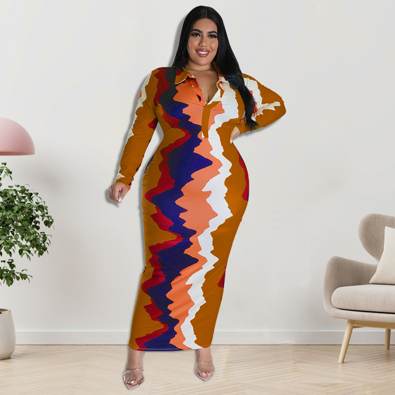 Plus Size Dress large size fall women clothing wholesale supply collar placket open chest dress