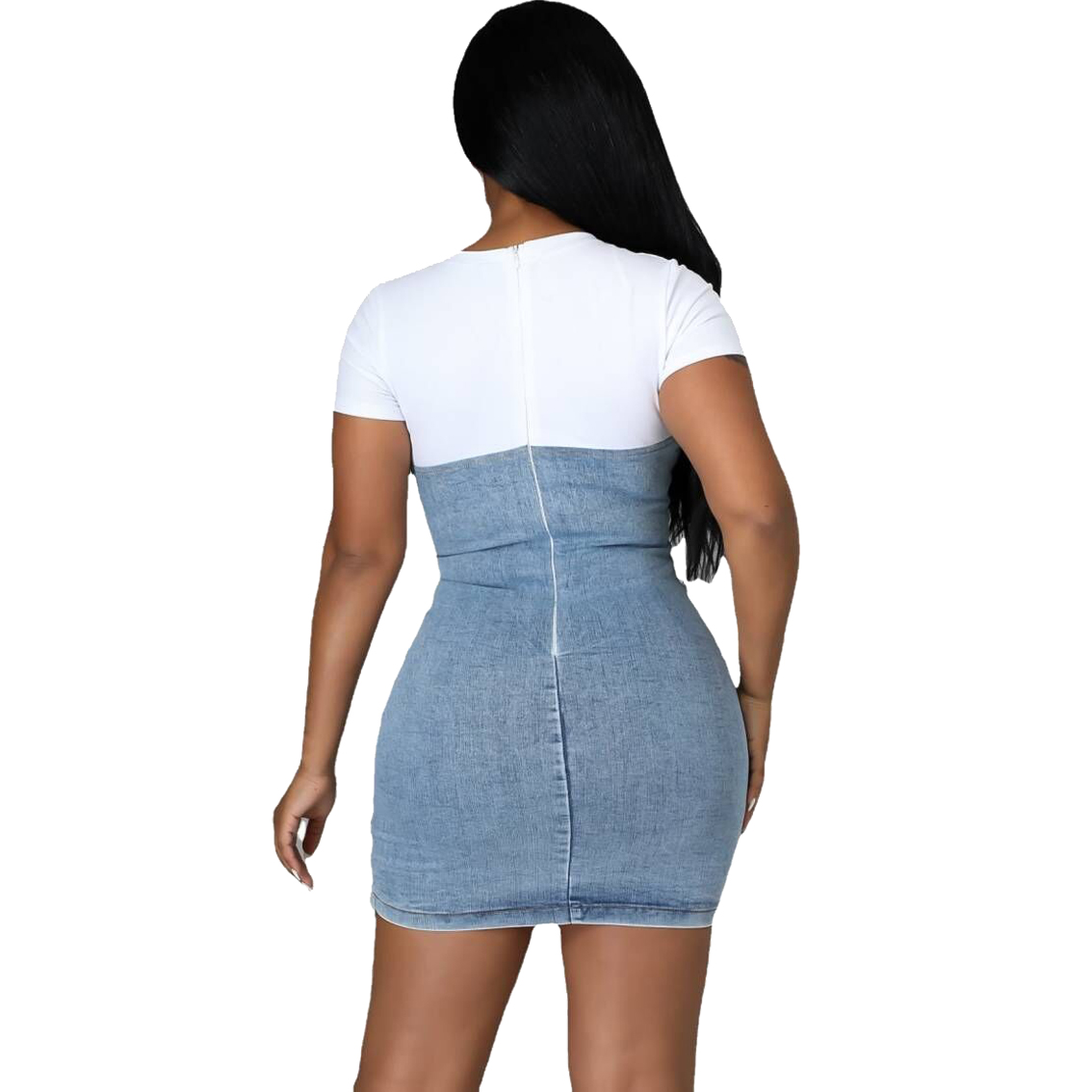 Fashion denim color matching sexy dress