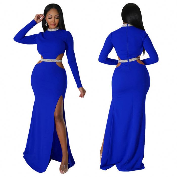 Boutique fashion side split bodycon dress ladies sexy elegance hollow out evening dress