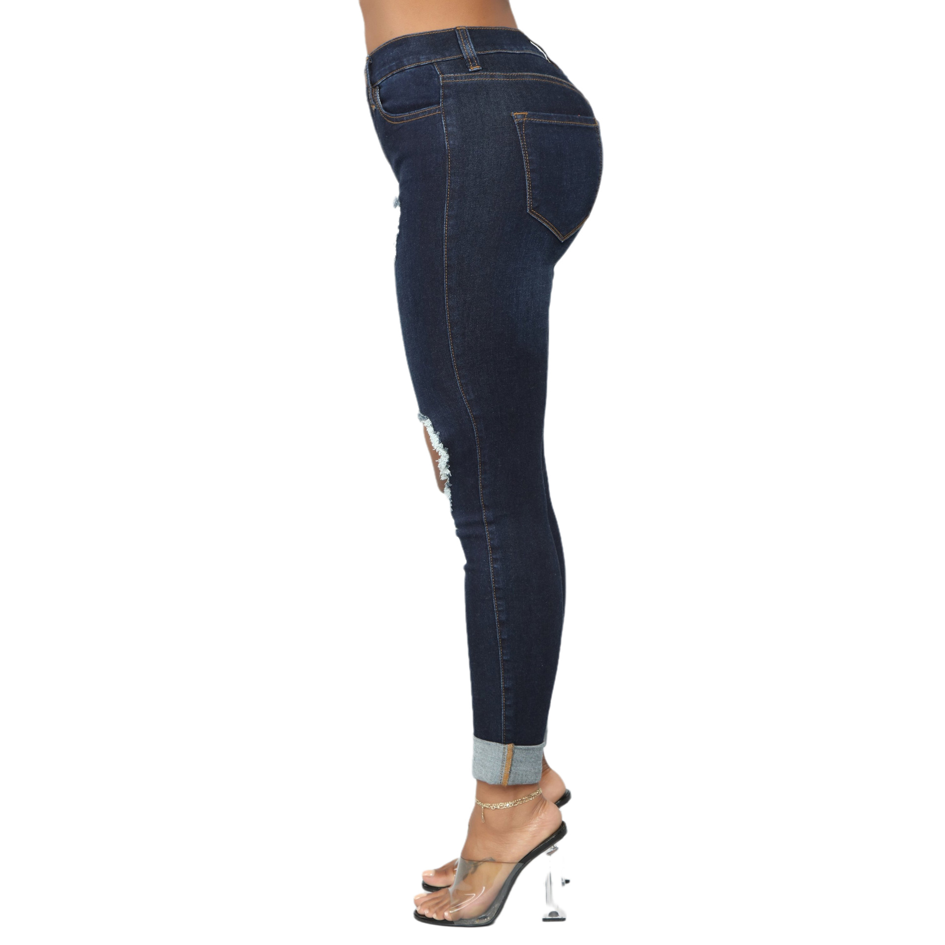 Fashion high waist denim hole tights