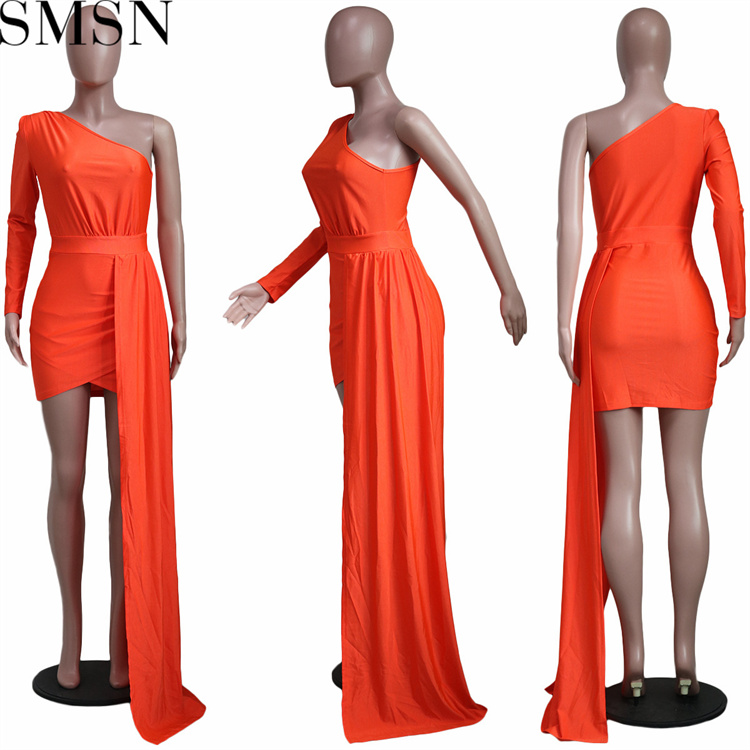 Elegant Dresses 2022 fashion casual oblique shoulder irregular solid color dress Party evening dress