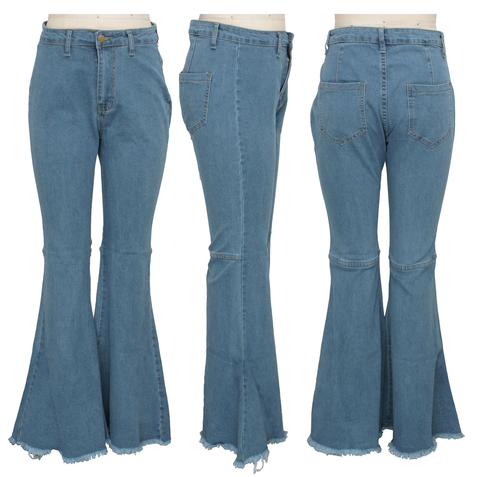 Fashion high waist elastic denim flared pants