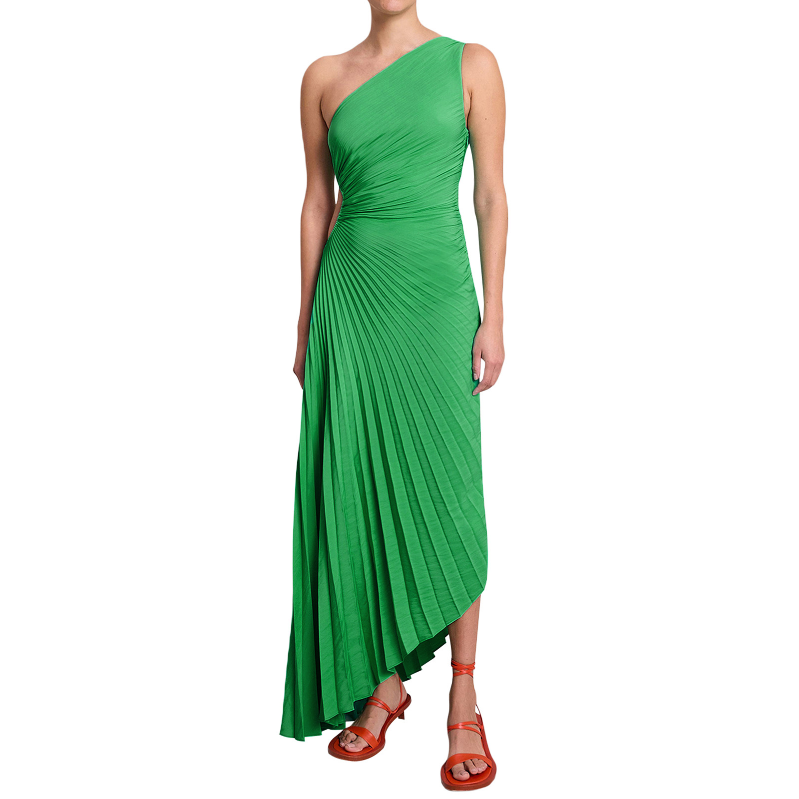 Single Shoulder Pleated Hollow Out Dress(Satin)