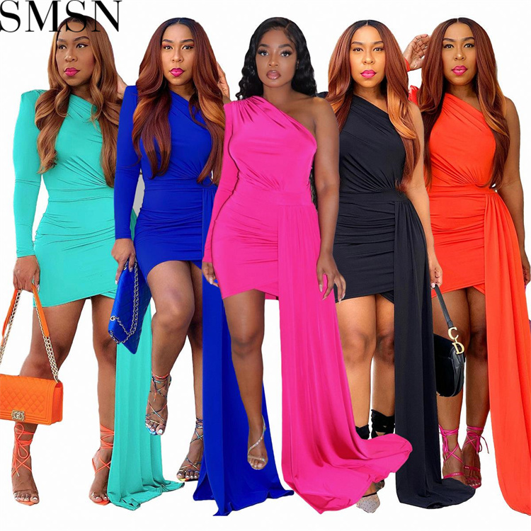 Elegant Dresses 2022 fashion casual oblique shoulder irregular solid color dress Party evening dress