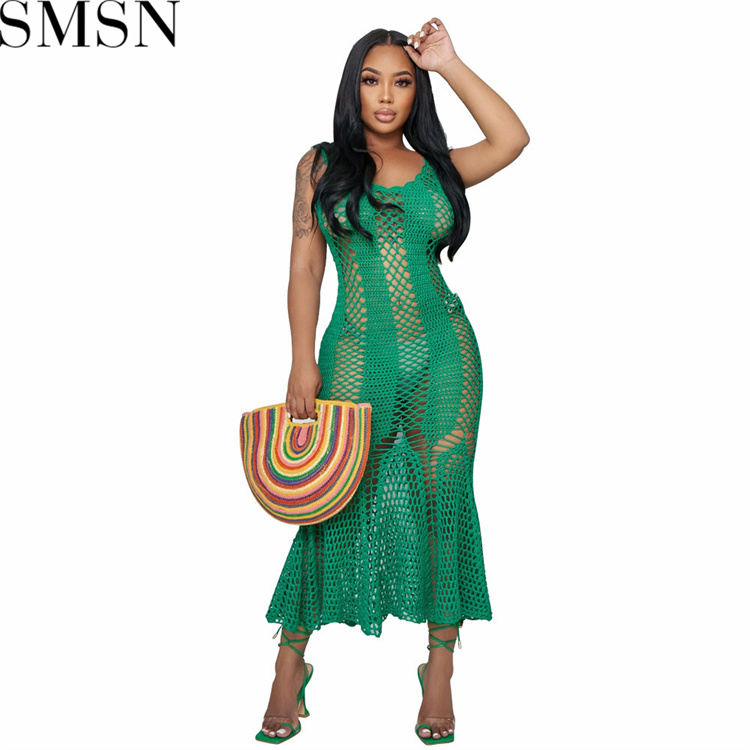 Fashion women dress Amazon Ins Style Sexy Cutout Strap Blouse Hand Crochet Knitted Dress